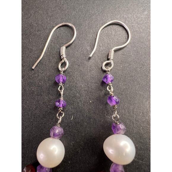 Multi gemstone cluster dangle earrings in sterling silver - Picture 7 of 10